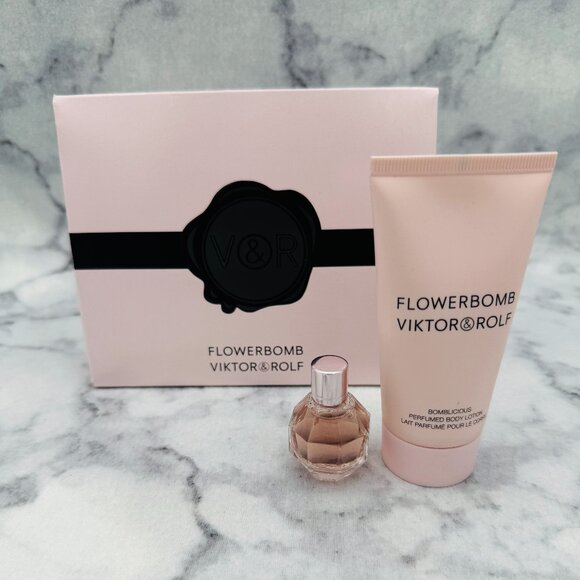 Viktor&Rolf Gift Set-Flowerbomb EDP Mini,Body&Hand Lotion-7ml,50ml-2pc-BOXED-NEW - Picture 2 of 16